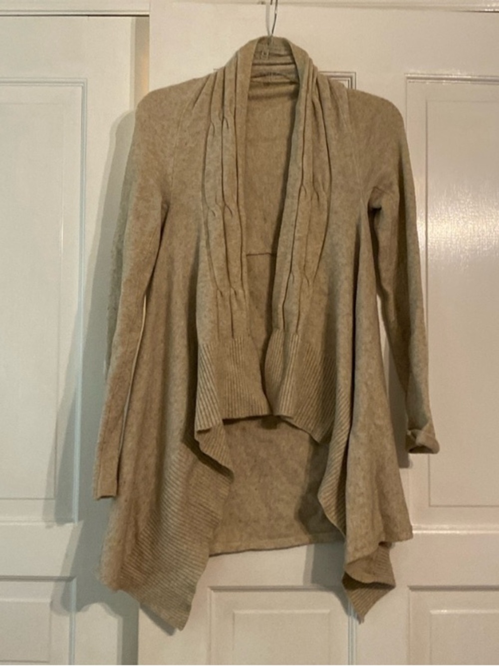 Beige Draped Open-Front Women's Sweater Cardigan